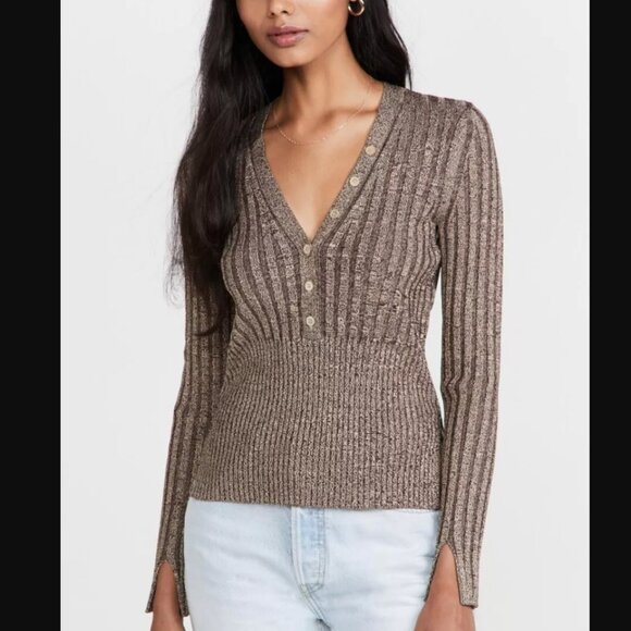 NWT Jonathan Simkhai Autumn Henley in Dune Chocolate Size S